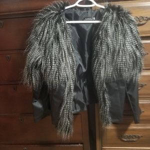 Black synthetic leather faux fur jacket